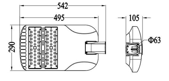 165lm/w High Power Led Street Light IP65 IK10 30w-60w Meanwell ELG-50 Driver Eco Friendly